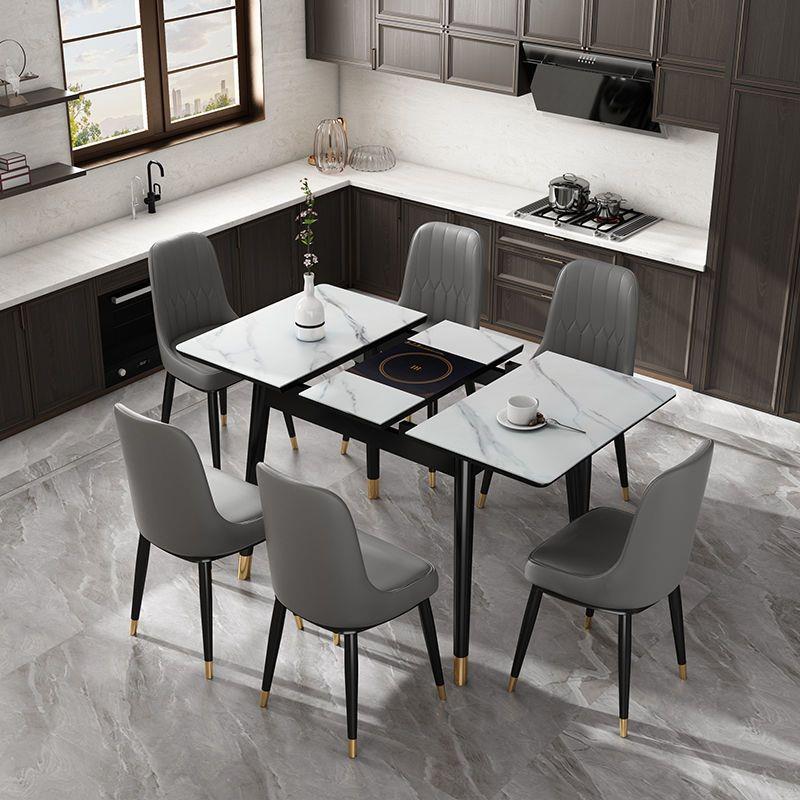 岩板小户型伸缩式餐桌多功能折叠实木意式轻奢餐桌椅组合带电磁炉