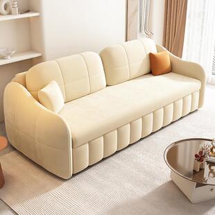 双人坐卧猫抓布可储物奶油风沙发床折叠两用小户型多功能伸缩床&