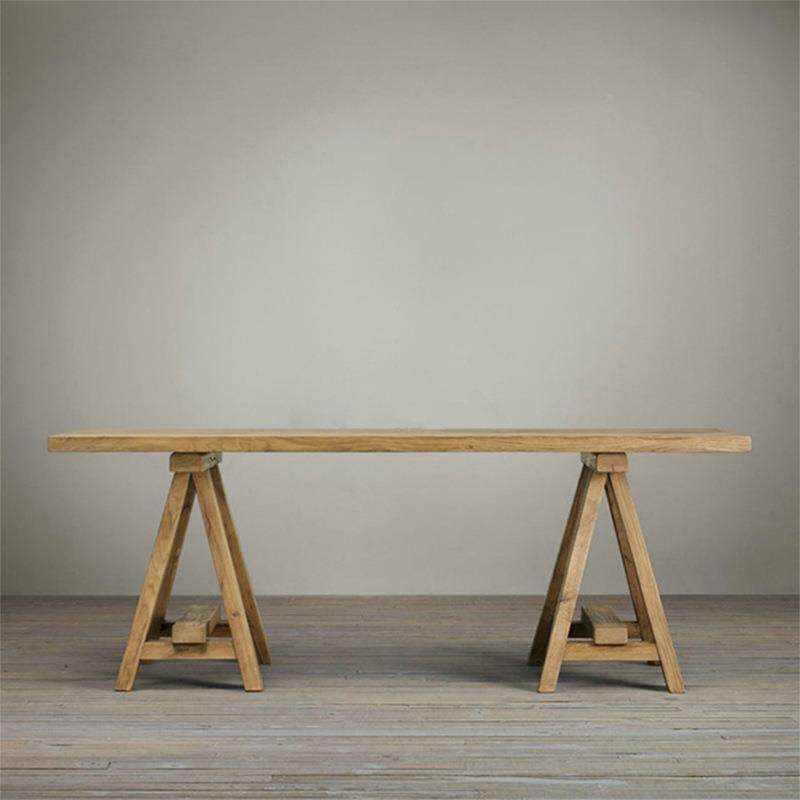 美式乡村全实木长方形餐桌椅组合复古长桌现代简约原木茶桌工作台