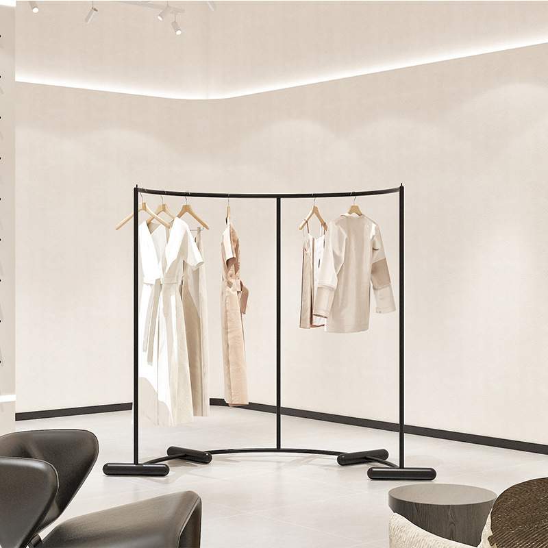 服装店展示架落地式男女装店黑色不锈钢货架移动陈列中岛架挂衣杆
