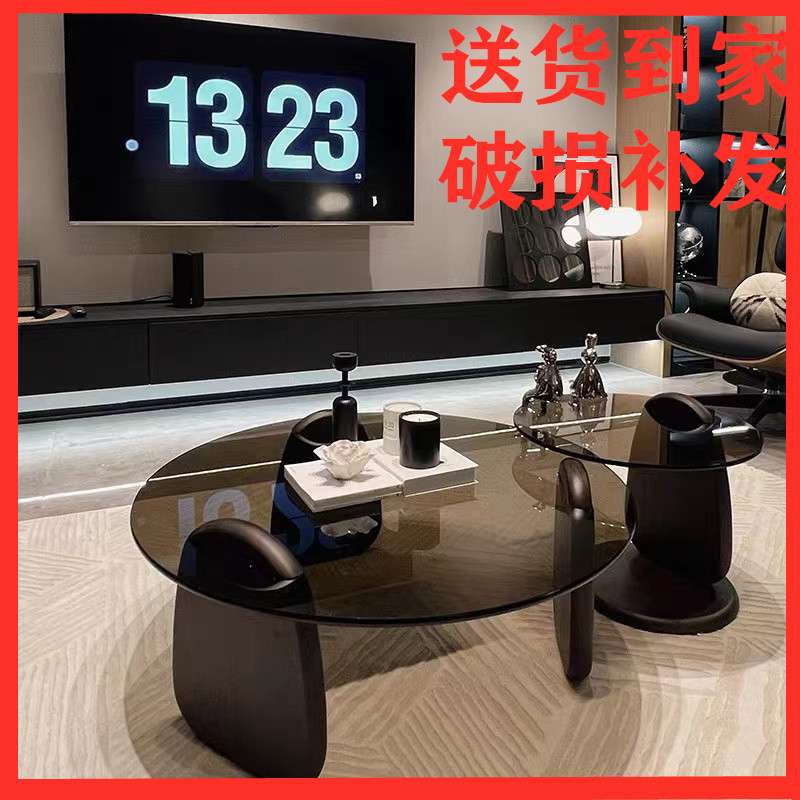 现代简约极简创意钢化玻璃野口勇茶几客厅轻奢圆形家用小户型桌子