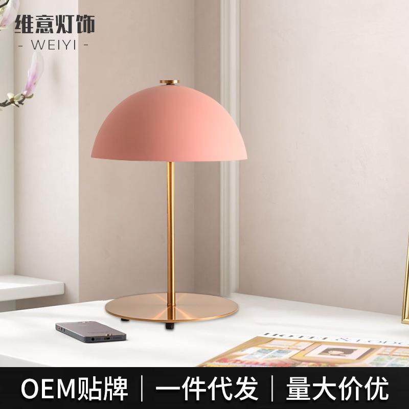 粉色铁艺北欧简约台灯设计师卧室床头灯创意烤漆装饰高级台灯