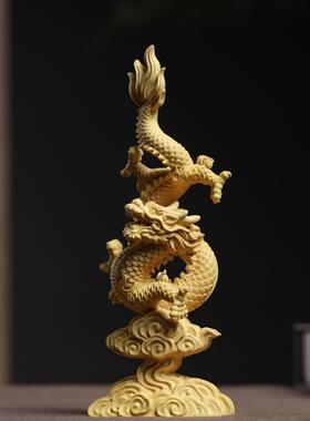 直播爆款黄杨南美黄杨木摆件实木雕刻飞龙在天龙年家居玄关龙摆件