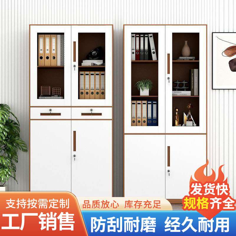套色窄边文件柜 办公室财务凭证柜 铁皮资料档案柜带锁多门储物柜