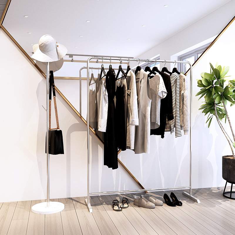 服装店展示架专用铁艺挂衣杆陈列货架女装店简约衣帽落地式挂衣架