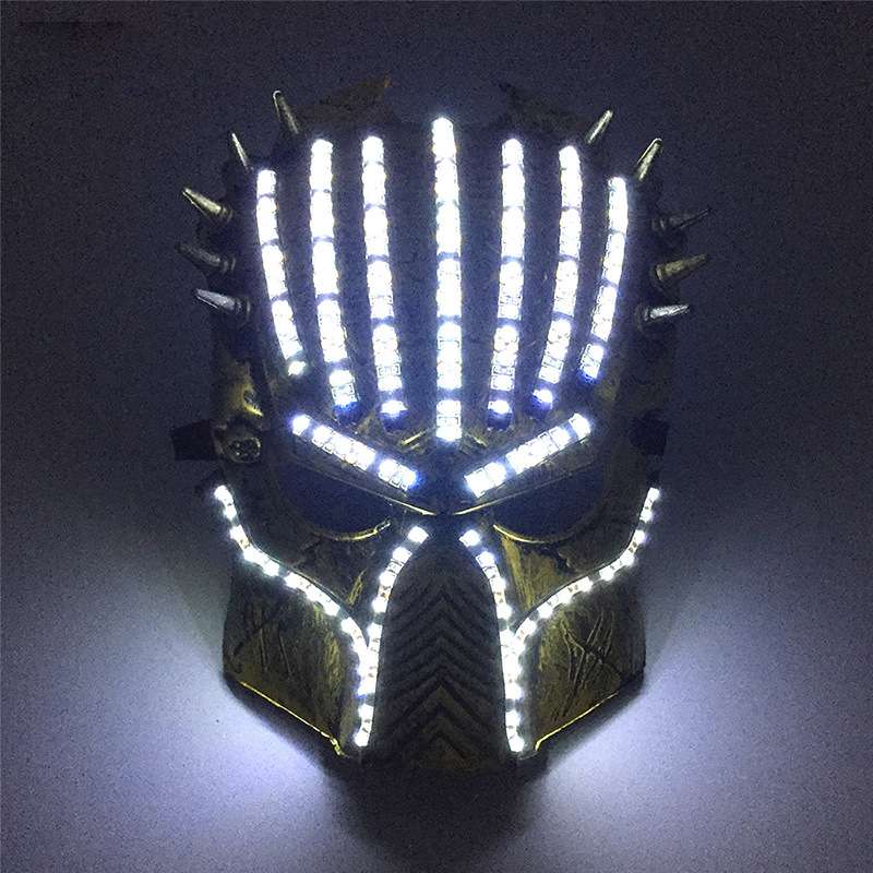 LED灯珠铁血战士面具cosplay彩光面罩万圣节派对化妆舞会面罩