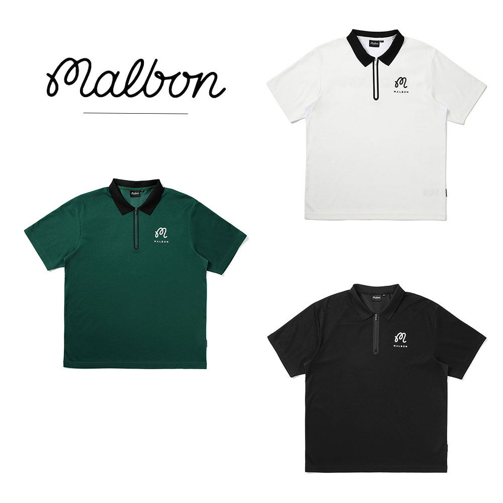 韩国malbon男士高尔夫球服运动半拉链速干翻领短袖T恤POLO衫25夏