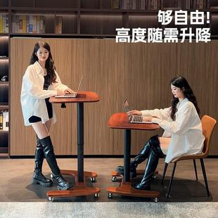 人信可折叠实木移动升降桌家用学习办公书桌站立适沙发床边电脑桌