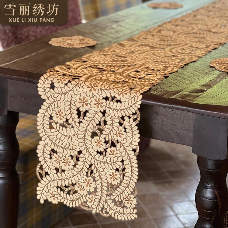 桌旗餐桌法式复古高级感轻奢高端茶几斗柜边柜长条盖布山花烂漫