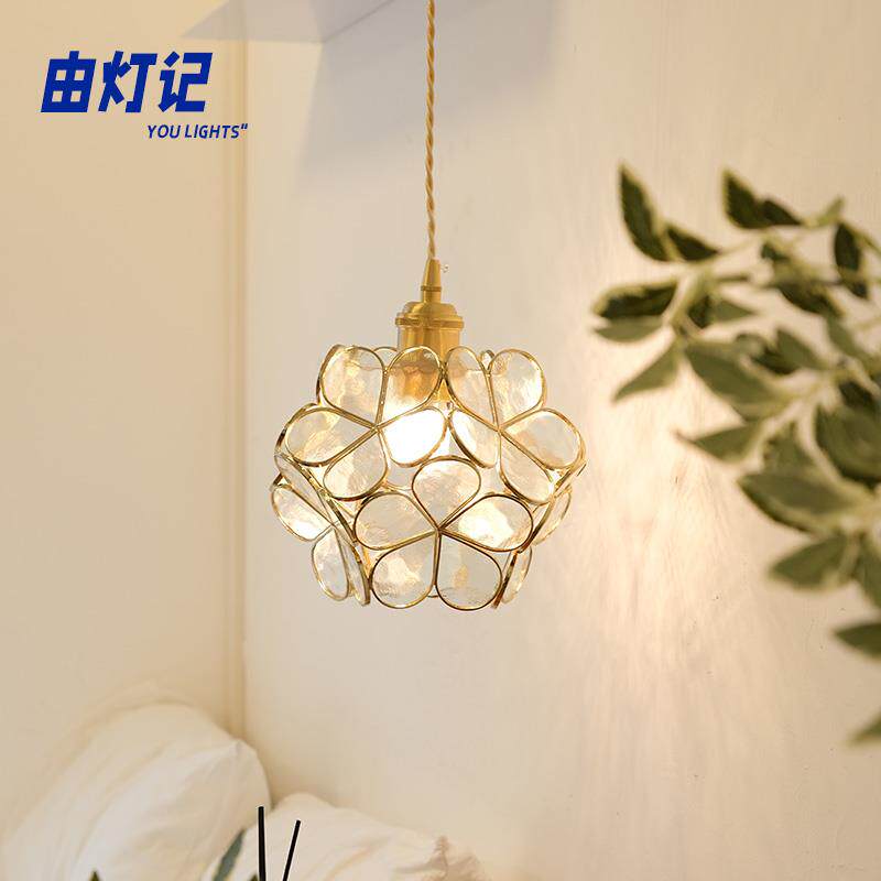 由灯记法式覆古中古黄铜花瓣饭厅卧室床头咖啡厅温馨儿童房小吊灯