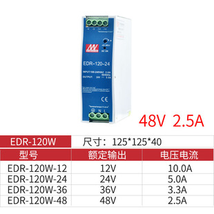 明纬EDR 12V厂家 开关电源直流220V转24V 75W120W150W薄型导轨式