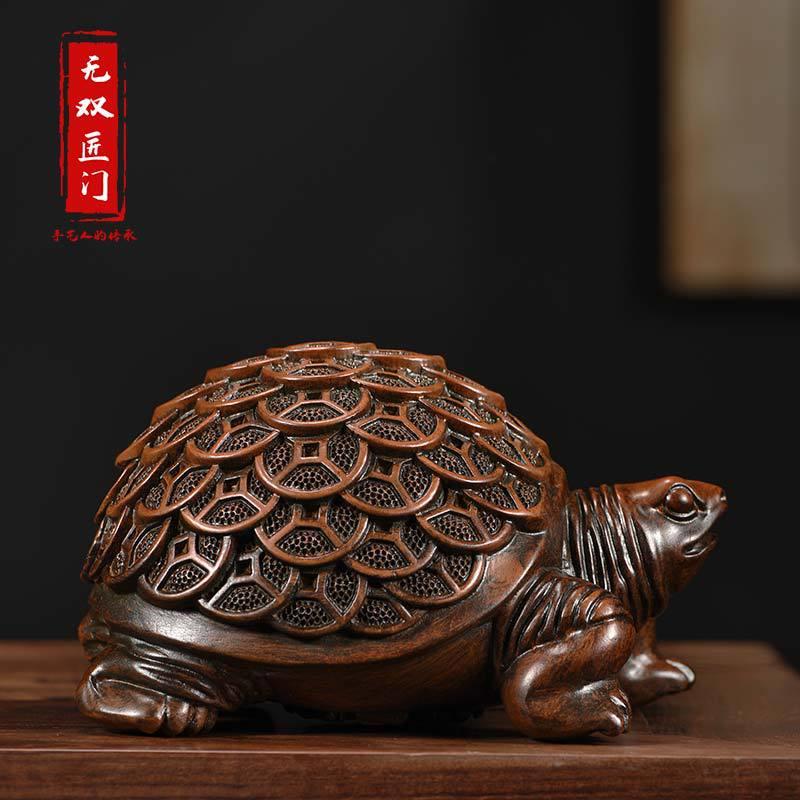 实木雕刻金钱龟摆件长寿乌龟家居客厅玄关装饰工艺品开业乔迁送礼