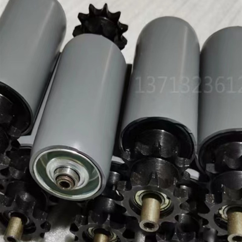 输送机流水线动力滚筒单双排链轮不锈钢滚筒托辊套胶传动包胶滚轮