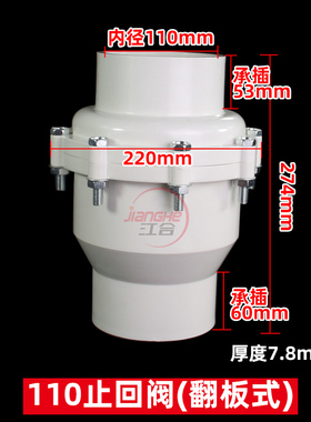 110止回阀单向阀UPVC管件75加厚止逆阀90 160塑料给水管阀门配件