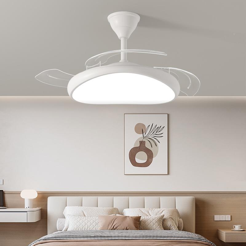 奶油扇风全光谱餐厅风扇扇吊灯简约卧室法438吊灯一体式静式音电