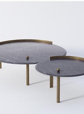 意式极简古理铜色岩板小40823茶茶几客厅简约户型家用小桌子大石