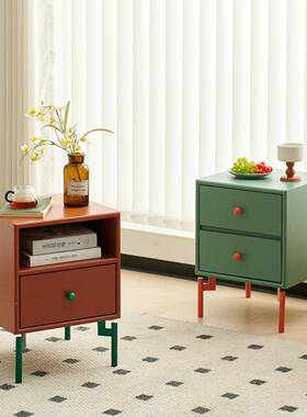 头床柜现代约边柜多巴胺收纳柜床儿童卧室置物56458简架粉色实木