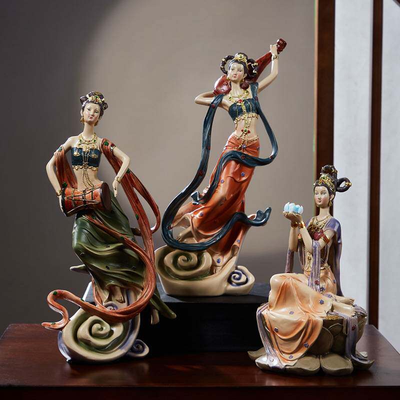 羡瓷敦煌飞天摆件古典仙女禅意茶室书架电视柜新中式装饰品工艺品