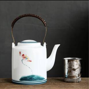 白瓷容陶瓷大家用茶壶.21L提梁壶冷量水壶青花瓷手2304绘桥壶客栈