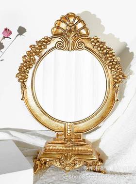 欧式复古宫廷风浮雕台梳HZJ式化妆妆镜妆桌镜雕花树脂摆件面装饰