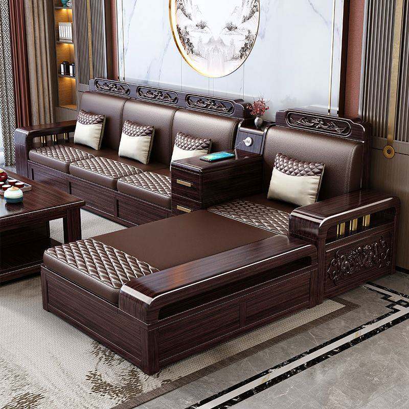 新中式紫金檀木实木沙发现代简约小户型家用客厅储物沙发茶几组合