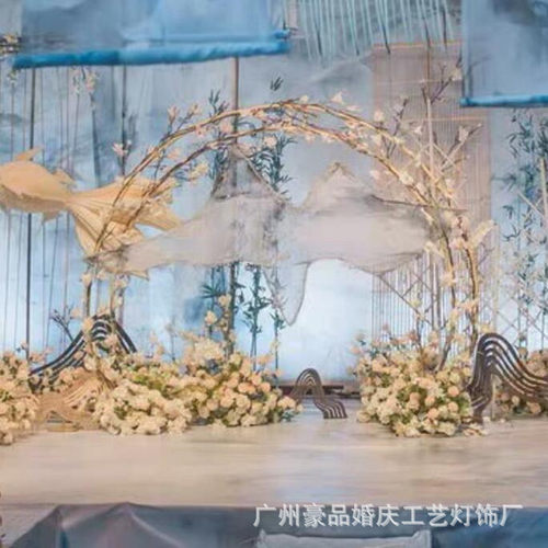 跨境婚庆道具舞台背景架背景铁艺装饰花架金色婚礼方形拱门架桁架