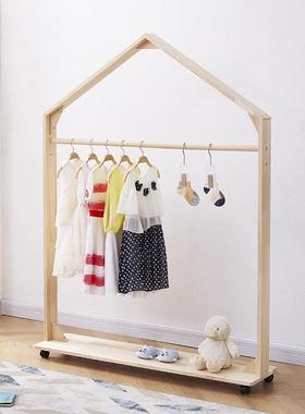 童儿衣帽架落地滚轮木架40638可移动挂衣架童装店服房装展示架衣