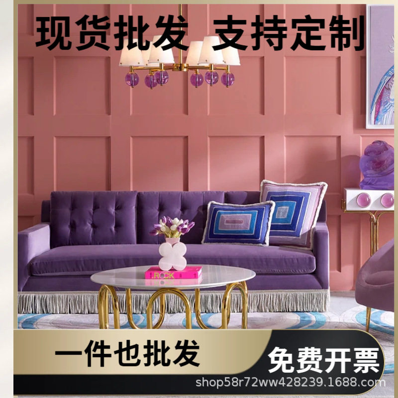 法式复古丝绒三人拉扣沙发