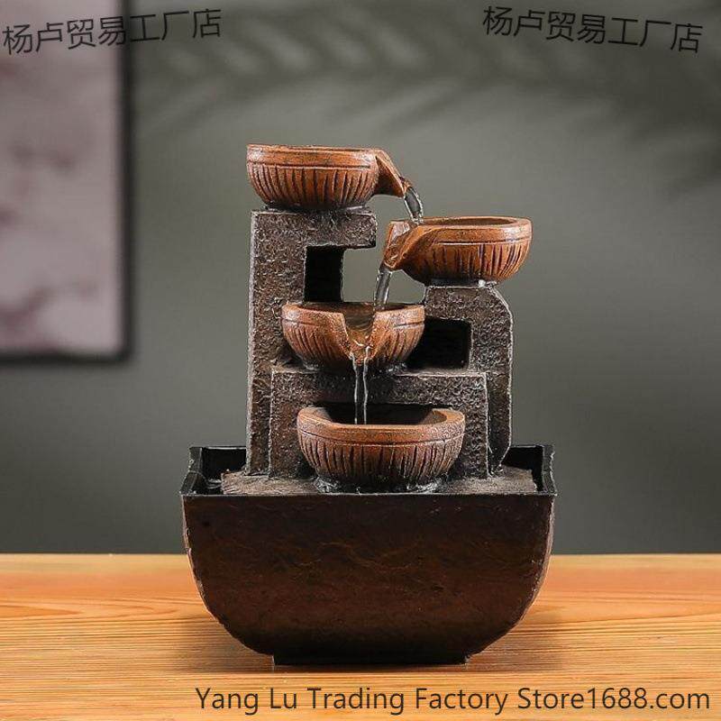 招财自动流水摆件循厅环水中茶式BHQ几办公室小面摆件桌客家用