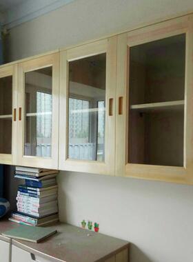 玻JQQ璃门吊柜柜门实木书柜挂墙壁挂式书橱移趟门松木文件上柜翻