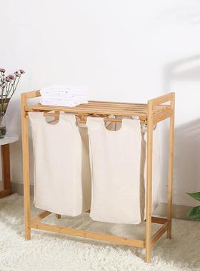 1ZY68101竹制毛脏衣篮巾置物收纳浴室架家用筐卫生间衣篓洗脏衣双