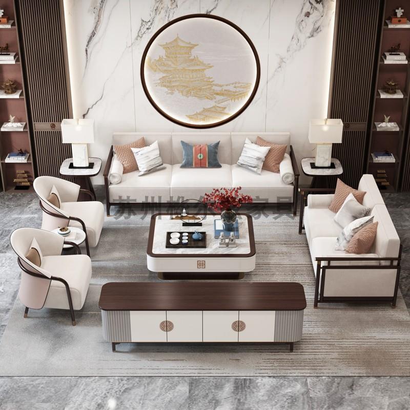 新中式实木沙发组合现简约厅大别墅样61850板间轻奢客中代国风户