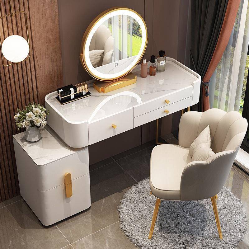 梳妆596台奶油风纳柜一体L室D镜E卧客厅轻奢感折叠化收妆桌实木现