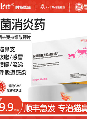 阿莫西林克拉维酸钾片宠物用猫咪感冒消炎药猫鼻支速打诺喷嚏鼻涕