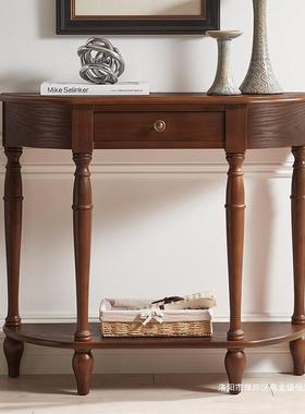 美饰式式DF实木半圆玄关桌靠黑色玄关柜装墙柜新中桌子玄关置物台