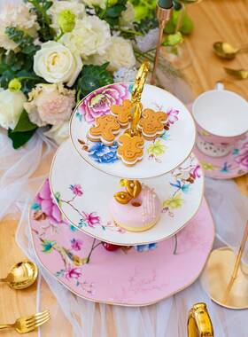 英式轻水奢现代果盘客双摆件创意厅65301下午茶层蛋糕架果点心盘