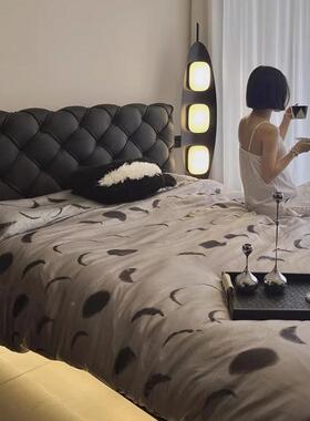 意式简菱形轻扣奢拉双人主卧室式奶油床悬72565法浮风大极床奶油