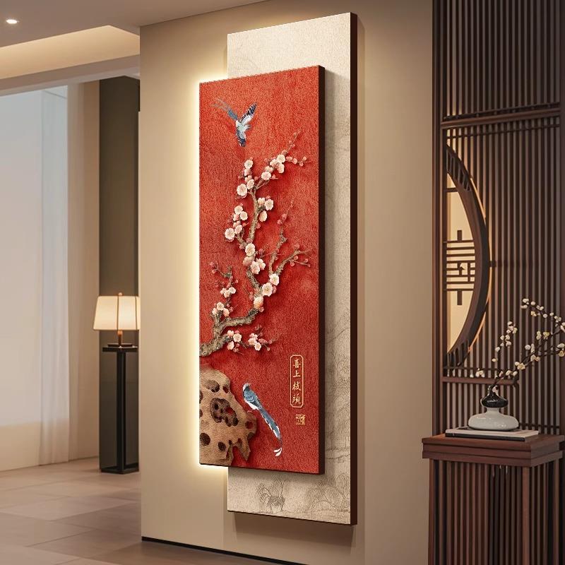 喜上枝头新中式玄关装饰画花鸟过道走廊尽头挂画寓意好入户壁画灯