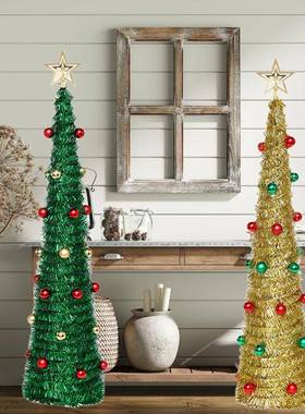 跨境新品缩可折诞毛条圣树叠LS-620挂球圣诞装饰摆件圣诞伸节装饰