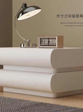 ICP新款家用网红奶油白色柜皮床质意式极简卧床室实木头边收纳储