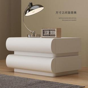 ICP新款 极简卧床室实木头边收纳储 家用网红奶油白色柜皮床质意式