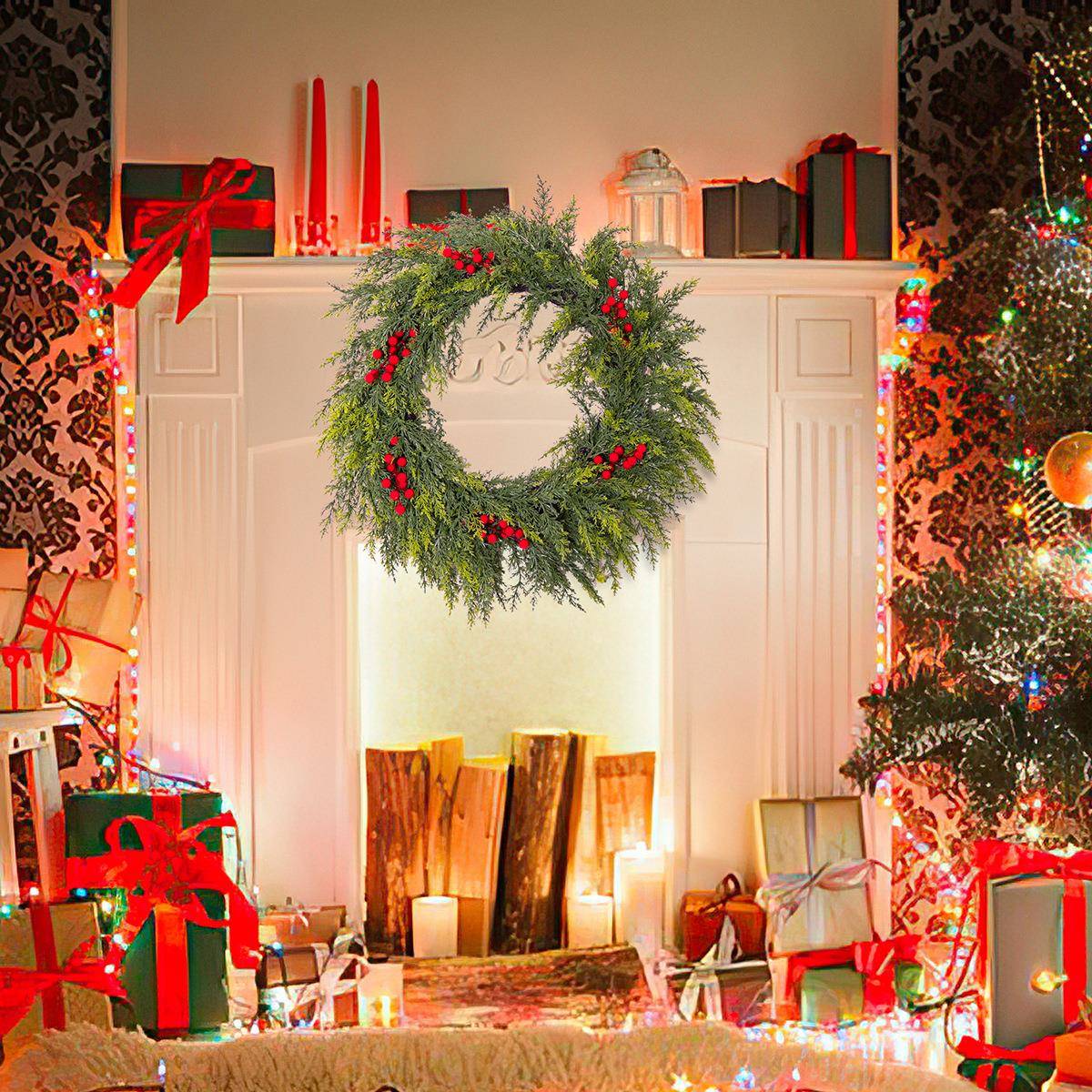 红跨IDX境圣诞仿真猫尾花环家居绿柜植果花环装草饰衣墙面装饰品