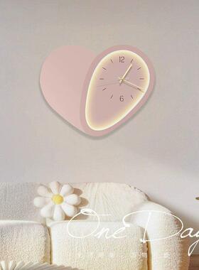 奶红油风网客厅装画带钟表现代X630简约家用超静音钟创意时挂饰钟