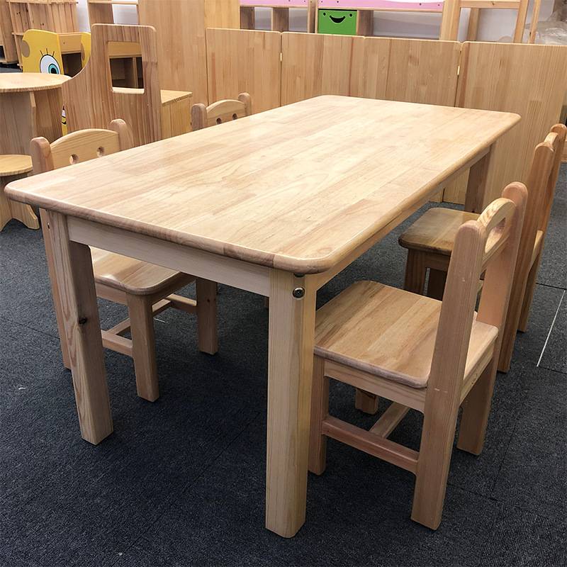 幼儿园实木桌椅樟子松六人学习桌子儿童圆桌椅学生课桌椅厂家直销