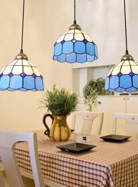 地中海风馨格蓝色简约温客厅卧室书房INB童餐3厅灯儿房灯玻璃头吊