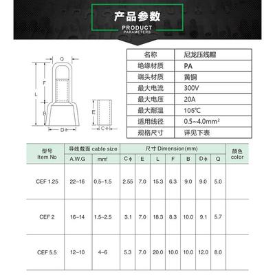 易接进尼龙奶C嘴压线帽EF2快速接连接器ETE线终闭端端子防水快接
