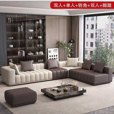 意式厅轻奢钢键琴猫抓皮沙发极简客别墅大层平转角科技布92471沙