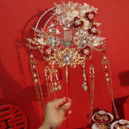 团结包婚新娘秀禾材料中式出嫁喜扇扇制手工婚扇明子SOY成品双面