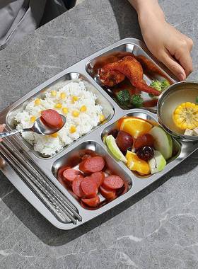 加厚不锈钢快餐盘分格餐盘儿童儿人园学72166生成餐食堂具幼商用