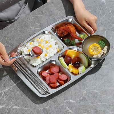 加厚不锈钢快餐盘分格餐盘儿童儿人园学72166生成餐食堂具幼商用